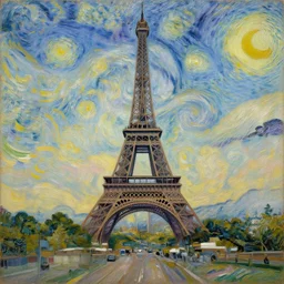 Oil Painting of the Eiffel tower in the style of, Van Gogh