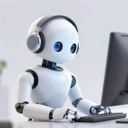 a white robot with headphones is looking at something, a computer rendering by karl ballmer, featured on polycount, les automatistes, hard surface modeling, future tech, daz 3 d