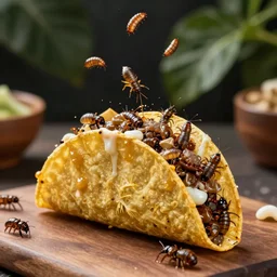 writhing insects pouring out of a gross yet delicious taco, cinematic lighting, food photography, nature photography, trending on artstation