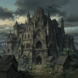 beautifully drawn concept art of an old medieval mystic town : : art by hayao miyazaki and studio ghibli : : dramatic mood, overcast mood, dark fantasy environment : : trending on artstation, unreal engine, digital art