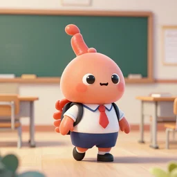 cute giant isopod going to school, octane render, cute
