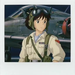 polaroid photo of a female fighter pilot, art by hayao miyazaki, studio ghibli film, 1 9 7 0 s us navy, us navy