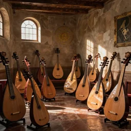 A room full of lutes, dozens of lutes