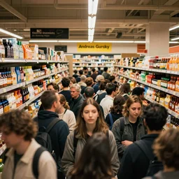 a photography of a crowd of people in a supermarket by andreas gursky