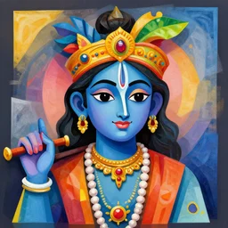 cubist portrait of krishna cutout digital illustration cartoon colorful beeple vector art
