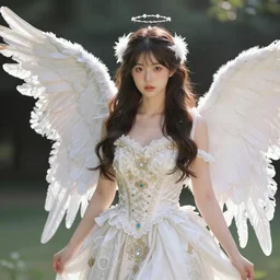 photo of a real-life beautiful angel with an ornate dress, highly detailed, 4k,
