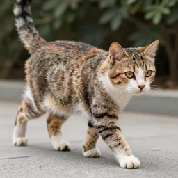 cat walking on two legs like a person, realistic
