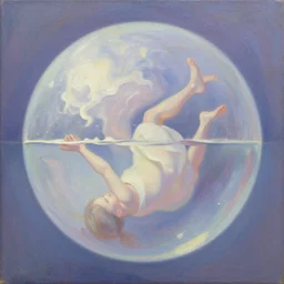 dreamy milk orb oil painting supinely inversed academic fine art with fantasy ethereal color palette painted on canvas