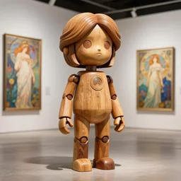 octane render ultra photorealistic hyper detailed, a very very cute wooden mystical statue robot of meg ryan, trending on cgsociety, in a contemporary art gallery in neo tokyo artwork by alphonse mucha