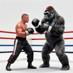 mike tyson fighting a gorilla in a boxing ring