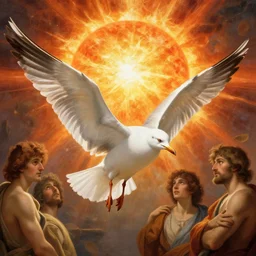 melting waxen feathered wingspan outstretched wings of icarus the seagull under the boiling radiant solar orb that is the sun giotto valentin serov jim mahfood guillem h. pongiluppi 4k artstation