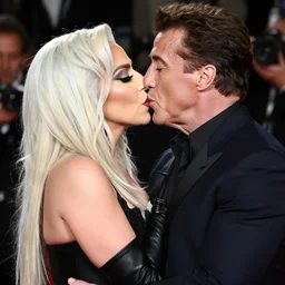 sylvester stallone and lady gaga romantic couple kissing ultra high detail hd photo real posing