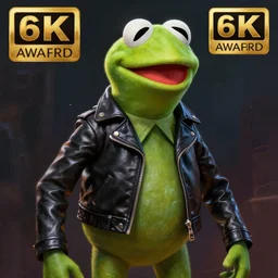 painting of high detail kermit the frog as yorha no. 2 type a wearing skintight leather jacket by jeremy mann, fantasy art, dynamic lighting, artstation, poster, volumetric lighting, 4 k, award winning