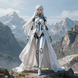 ethereal cybernetic princess in the mountains, extremely detailed, sharp focus, wide view, full body shot, smooth, digital illustration, by mcbess, james jean, by rossdraws, frank franzzeta, sakimichan