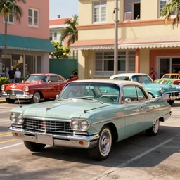 vintage cadillacs and cars in in liberty city, grand theft auto, photorealistic hyperdetailed 3 d matte painting,, hyperrealistic, cinematic, unrealengine octane render,