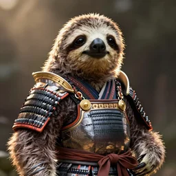 illustration of a sloth, in traditional samurai armor