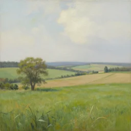 a realistic painting of a serene landscape in the country