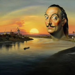 trending on artstation, a beautiful river during sunset, in the style of Salvador Dalí