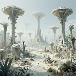 a surreal and awe - inspiring science fiction landscape, alien plants and animals, intricate, elegant, uplifting, happy, inspirational, highly detailed watercolor painting by h. r. giger and mark brooks