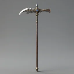Polearm, glaive, 3D render, fantasy weapon, long