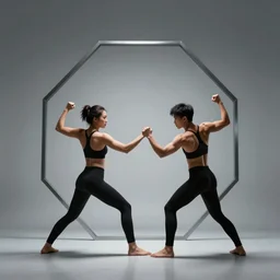 3 people fighting over a floating octagon