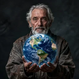portrait!! of an [ elderly man holding the earth in his hands ]! trending on artstation 4 k digital art cgsociety contest winner award winning intricate detailed gloomy lighting futuristic! portrait!!