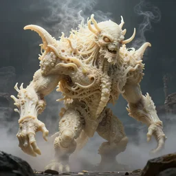 a giant eldrich! protozoa!! made of ivory and smoke, cinematic, 8 k, octane, redshift, unreal 5, metahumans, artstation, behance, deviantart, vray