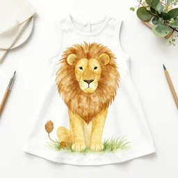 lion themed dress design, watercolor