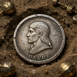 An Dwemmer coin found buried with other treasure on the island of Vvardenfell, 4K render, ultra-high resolution