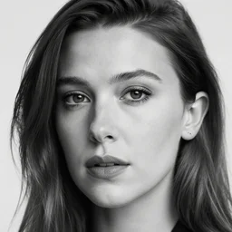 close up portrait of millie bobby brown by yoji shinkawa, black and white