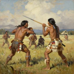 colonisers fight native americans oil painting