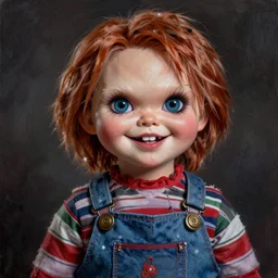 grunge cartoon drawing of a cute chucky smiling by - michael karcz , in the style of corpse bride, loony toons style, horror themed, detailed, elegant, intricate