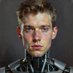 sweet portrait of a cyborg man, oil painting. HD