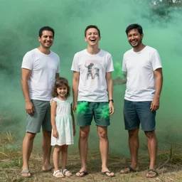 toxic green smoke coming out of my shorts, during a family photo, laughing
