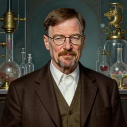 an ultradetailed portrait of robin williams dressed as walter white, science experiments in a lab, d & d, fantasy, intricate, elegant, highly detailed, digital painting, matte, sharp focus, illustration, art by john collier and albert aublet and krenz cushart and artem demura and alphonse mucha
