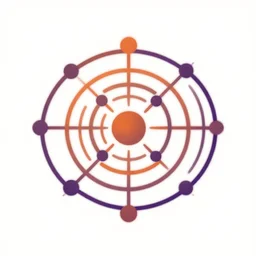 a logo design based on hydrogen electron orbitals, radial symmetry, simplistic, orange and purple color scheme