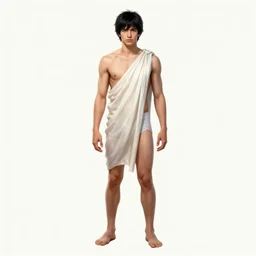 distant full body view, aaron taylor johnson as a sea titan in toga, speedo, barefoot, black hair, digital painting, concept art, smooth, sharp focus, illustration by artgerm, yoshitaka amano, krenz cushart, shinji aramaki
