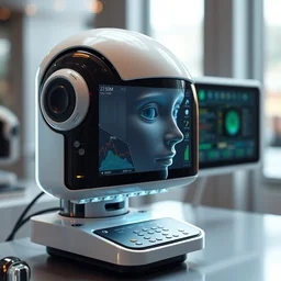 futuristic computer that has ai generated smell module, product display photograph