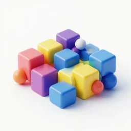 product photo of a group of colorful cubes and spheres, white backdrop, 3 d render, unreal engine,