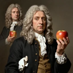 isaac newton holding an apple, collage