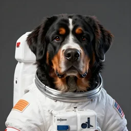 a big swiss mountain dog in a astronaut suit,digital art,ultra realistic,ultra detailed,art by greg rutkowski,detailed face