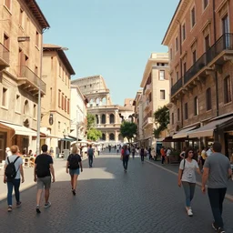 bustling d & d city with a distant colosseum, first person street view, artstation