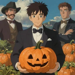 pumpkin, handsome male, in the style of studio ghibli, j. c. leyendecker, greg rutkowski, artgerm