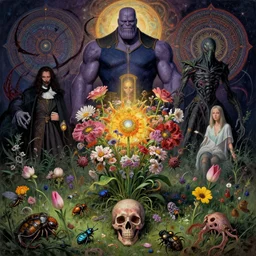 the platonic ideal of flowers, rotting, insects and praying of cletus kasady carnage thanos davinci dementor wild hunt chtulu mandala spirited away doctor manhattan bioshock, fantasy, ego death, decay, dmt, psilocybin, concept art by randy vargas and greg rutkowski and zdzisław beksinski