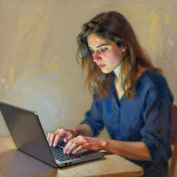woman using her laptop :: by Delphin Enjolras :: pastel on paper