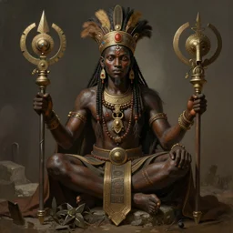 :  african shamen Shango fantasy, fantasy magic,  , intricate, sharp focus, illustration, highly detailed, digital painting, concept art, matte, art by WLOP and Artgerm and Greg Rutkowski and Alphonse Mucha, masterpiece