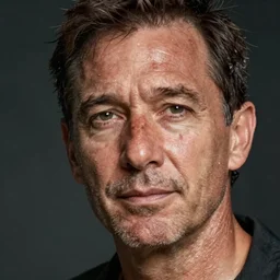 close up photograph of a middle aged man who is covered in sweat