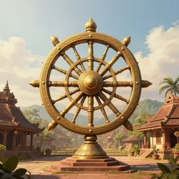 matte painting of a beautiful mon - dvaravati village buddhist temple wheel of law, digital art, trending on artstation