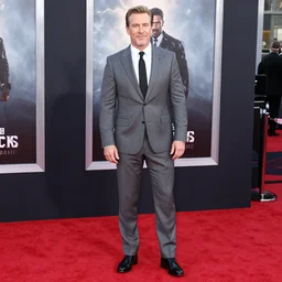 8k highly detailed photograph of John Hamm wearing a tight grey suit, black tie, black shoes, on the red carpet at a movie premiere