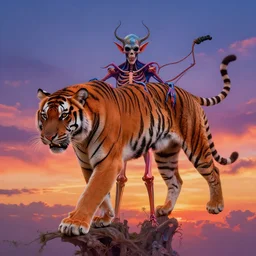 illusionary art tiger sunset psychedelic trippy gorgeous beautiful pretty girl in the sky by victo ngai hyperrealism human structure skeleton demon tense psychedelic illusionary art thibault girard